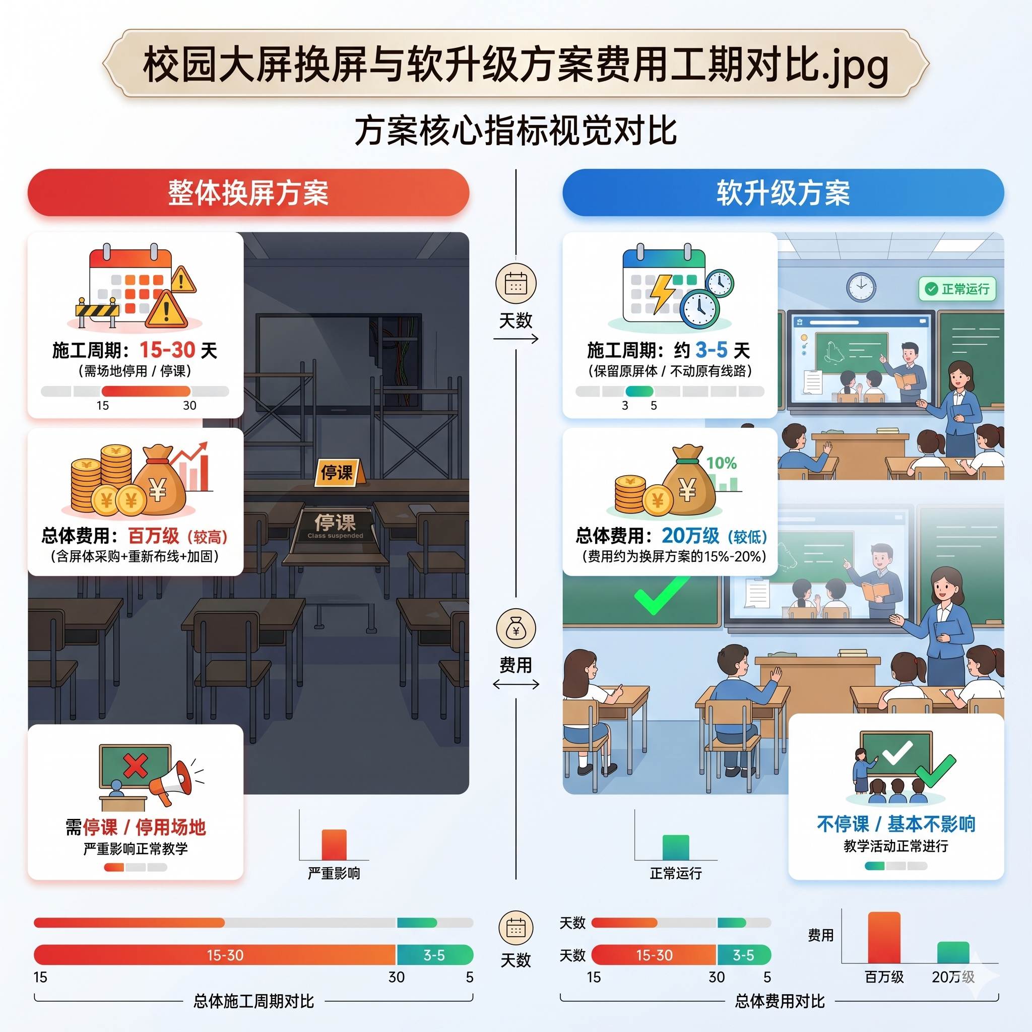 校园大屏改造：不换屏方案费用降至原来的1/5，周末施工不停课